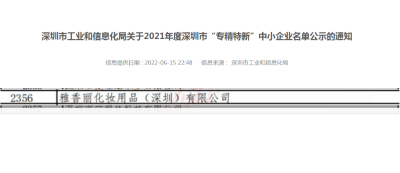 香蕉三级片视频化妝用品（深圳）有限公司榮獲2021年度深圳“專精特新”企業